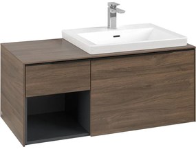 VILLEROY &amp; BOCH Subway 3.0 závesná skrinka pod umývadlo (umývadlo vpravo), 2 zásuvky + regálový prvok, s LED osvetlením, 1001 x 516 x 422,5 mm, Arizona Oak, C571L1VH