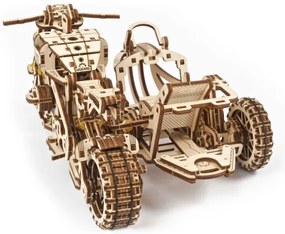 Ugears - 3D drevenené mechanické puzzle Motorka scrambler s vozíkom