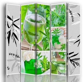 Ozdobný paraván Zelené lázně Leafy Green Zen Spa - 180x170 cm, päťdielny, obojstranný paraván 360°