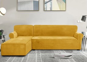 Elastický plyšový poťah na trojmiestnu rohovú pohovku BestBerg / ľavý / žltý