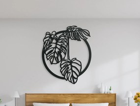 drevko Okrúhly drevený obraz Monstera deliciosa Rozmer obrazu: 38,5 x 32,5 cm, Farba dekorácie: Čierna