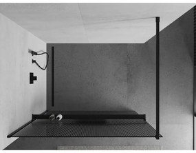 Mexen Kioto, sprchová zástena s poličkou a vešiakom na uteráky 110 x 200 cm, 8mm sklo s rebrovým vzorom, čierny profil, 800-110-121-70-09