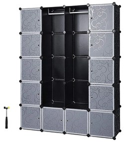 Šatníková skriňa, plastová, s boxami, čierna, 178x143x36cm