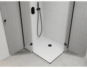 Mexen Roma Duo, sprchový kút 90 (dvere) x 80 (dvere) cm, 6mm číre sklo, čierny profil + slim sprchová vanička 5cm biela + čierny sifón, 854-090-080-70-02-4010B