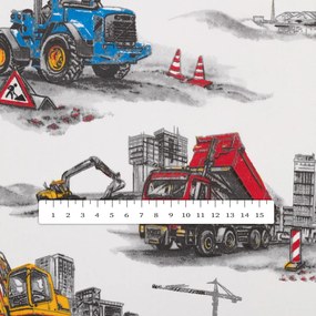 Biante Detský bavlnený oválny obrus Sandra SA-578 Nákladiaky a bagre na bielom 50x100 cm