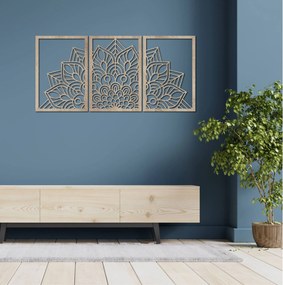 SENTOP | 3-dielna mandala kvetov – moderná drevená nástenná dekorácia do obývačky | SENTOP HDF0583-60 x 30-WENGE