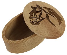 AMADEA Drevená krabička oválna kôň, masívne drevo, 10 cm, český výrobok