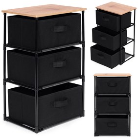 ModernHome Policový textilný organizér s 3 výsuvnými košíkmi loft čierny ModernHome