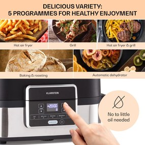 Klarstein Combo Air, teplovzdušná fritéza s grilom, 1500 W, 4,5 l grilovací kôš, 2,5 l fritovací kôš, 5 programov