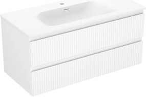 Mexen Rivel, kúpeľňová skrinka 100 cm s umývadlom Vela, 2 zásuvky, drážkovaná, biela matná, 91A20-10047-2-BFF01-W23M01