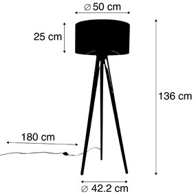 Stojaca lampa trojnožka čierna s tienidlom bielym 50 cm - Tripod Classic