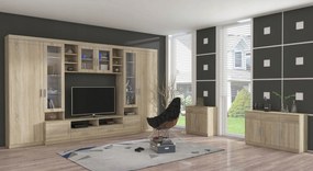 Veľká Obývacia Stena S Led Vitrínou Paris Sonoma