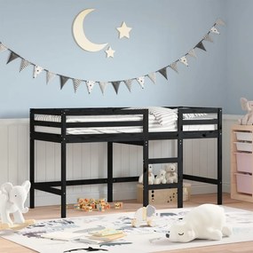 Detská vyvýšená posteľ rebrík čierna 90x200 cm masívna borovica 835891