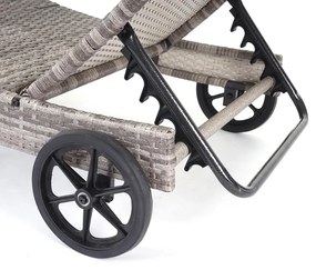 Lehátko HWC-D80, polyratan - sivá, béžový vankúš