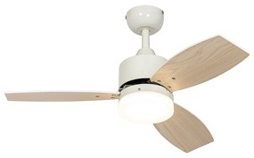 Vonkajší stropný ventilátor biely s dreveným vzhľadom 91,3 cm vrátane stmievateľnej LED s diaľkovým ovládaním IP44 - Toledo