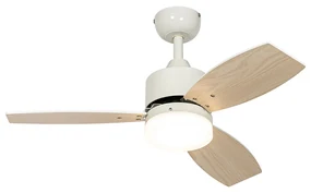 Vonkajší stropný ventilátor biely s potlačou dreva 91,3 cm vrátane LED stmievateľný s diaľkovým ovládaním IP44 - Toledo
