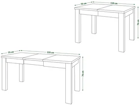 FONTE Beton Millenium / Čierny Mat - KLASICKÝ STÔL DO KUCHYNE/OBÝVACEJ IZBY 110x75 ROZKLADANÝ DO 155 cm!