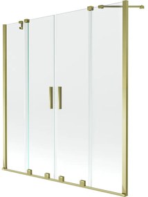 Mexen Velar Duo, 2-krídlová posuvná vaňová zástena 160 x 150 cm, 8mm číre sklo, zlatý lesklý profil, 896-160-000-02-50