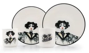 Jedálenská sada 4 ks čierna/biela/porcelán