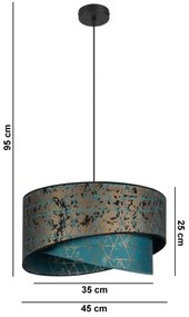 Luster na lanku REZO 1xE27/60W/230V tyrkysová/zlatá