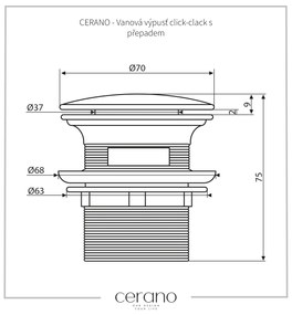 CERANO CERANO, vaňový výpust click-clack s prepadom, čierna matná, CER-CER-429148