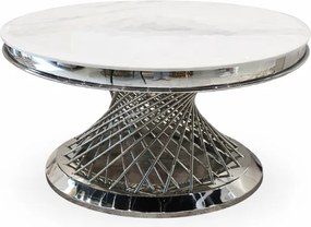 OKRÚHLY KONFERENČNÝ STOLÍK AUDREY BIELY MRAMOR + STRIEBORNÝ 80 cm