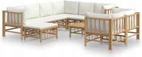 vidaXL 10-dielna sada záhradného nábytku, krémové vankúše, bambus