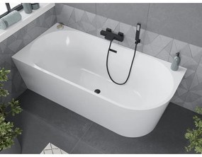 Mexen Mia, voľne stojaca rohová vaňa, lavá, 150 x 75 cm, biela, čierny matný prepad, 52691507500L-70