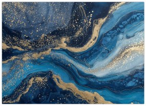 Sklenený obraz - Modrozlatý abstraktný mramor (70x50 cm)