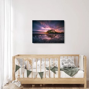 Sklenený obraz stromu na pláži (70x50 cm)