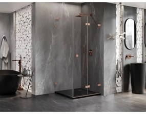 Mexen Lunar-F L, 1-krídlový sprchový kút so skladacími dverami, pravý, 90 x 90 cm, 8mm číre sklo, medený profil, 836L-090-090-65-00-P