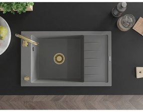 Mexen Elias, granitový drez granitový 795x480x200 mm, 1-komorový, šedá so zlatým sifónom, 6511791005-71-G