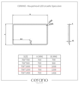 Cerano Speculare, kúpeľňové LED zrkadlo 120x70 cm, CER-CER-429289