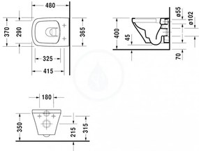 DURAVIT DuraStyle závesné WC Compact, sedadlo SoftClose, Rimless, biela, 45710900A1