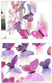 Samolepka na stenu "Realistické plastové 3D Motýle - Fialové" 12ks 5-12 cm
