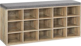 Sedačka na topánky, regál na topánky s sedacou plochou, 30×105×48 cm, tyrkysovo-hnedá–šedá