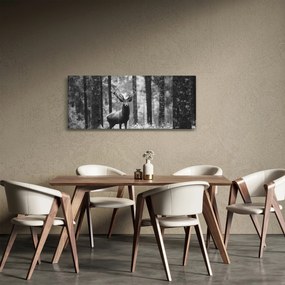 Obraz - Jeleň v lese 2, čiernobiela (120x50 cm)