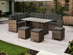 Rohový záhradný ratanový set v štýlovej hnedej farbe