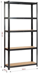 Kovový regál REGMET 90x30x180 cm černý