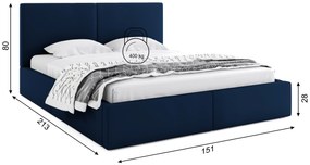 BMS GROUP Čalúnená posteľ HILTON 140x200cm výklopná tmavo modrá