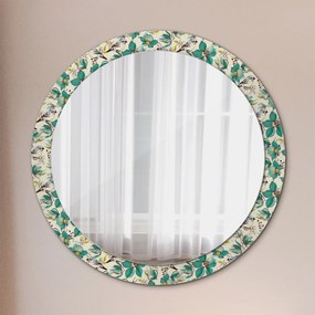 Okrúhle zrkadlo s potlačou Kvety a vtáky fi 90 cm