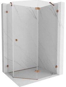 Mexen Lunar, päťuholníkový sprchový kút s pravým sklonom 90 x 80 cm, 8mm číre sklo, profil ružové zlato, 831-090P-080L-60-00-P