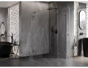 Mexen Lunar, L pravý výklopný päťuholníkový sprchový kút 90x100 cm priehľadný, profil grafit brúsený, 831L-090P-100L-66-00-P