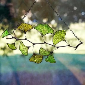 Lapač slnka vitráž GINKGO BILOBA 22*12 s retiazkou
