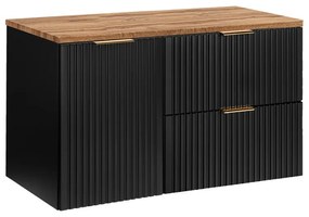 Závesná skrinka pod umývadlo Casad s doskou a košom na bielizeň 100 cm čierna/dub wotan