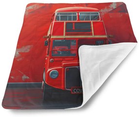 Sablio Deka pre bábätko Červený poschodový autobus Vlajka - 80x100 cm