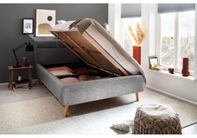 Sivá čalúnená dvojlôžková posteľ s úložným priestorom s roštom 140x200 cm Lotte – Meise Möbel