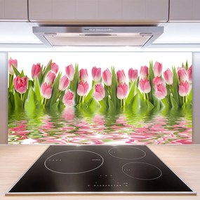 Sklenený obklad Do kuchyne Tulipány rastlina príroda 120x60 cm