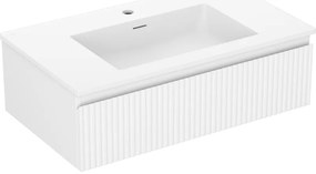 Mexen Rivel, kúpeľňová skrinka 80 cm s umývadlom Otis, 1 zásuvka, drážkovaná, biela matná, 91A20-08023-1-BF01-W18M01