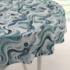 Biante Bavlnený okrúhly obrus Sandra SA-587 Modro-zelené designové vlnky na mintovom Ø 100 cm